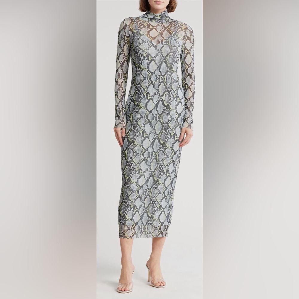 AFRM Marni Turtleneck Long Sleeve Mesh Dress